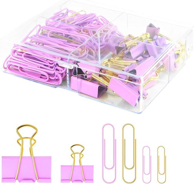 Cute Paper Clips Binder Clips Combo Set, Assorted Size Paper Clips for Office, Cute Office Supplies Set,