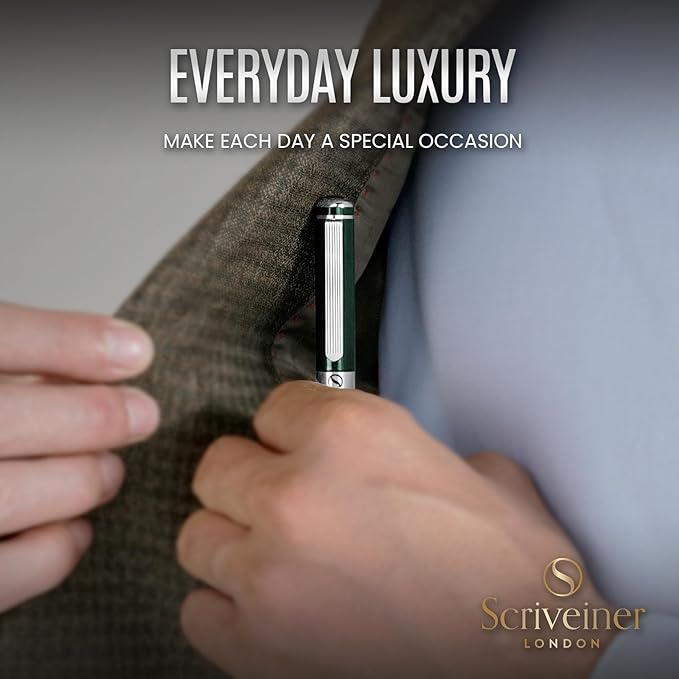 Scriveiner British Racing Green Fountain Pen - Stunning Luxury Pen with Chrome Finish, Schmidt Nib (Fine), Best Pen Gift Set for Men & Women, Professional, Executive, Office, Nice Pens