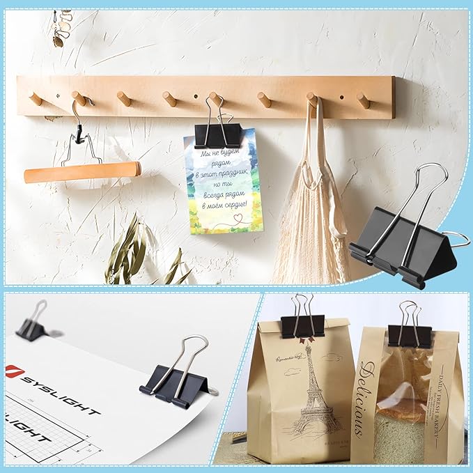 48 Pack XL Binder Clips 2 Inch Paper Clip Large Binding Clip, Jumbo Paperclips Bulk, Heavy Duty Big Paperwork Clamp Black, School Teachers Office and Kitchen Home Supplies