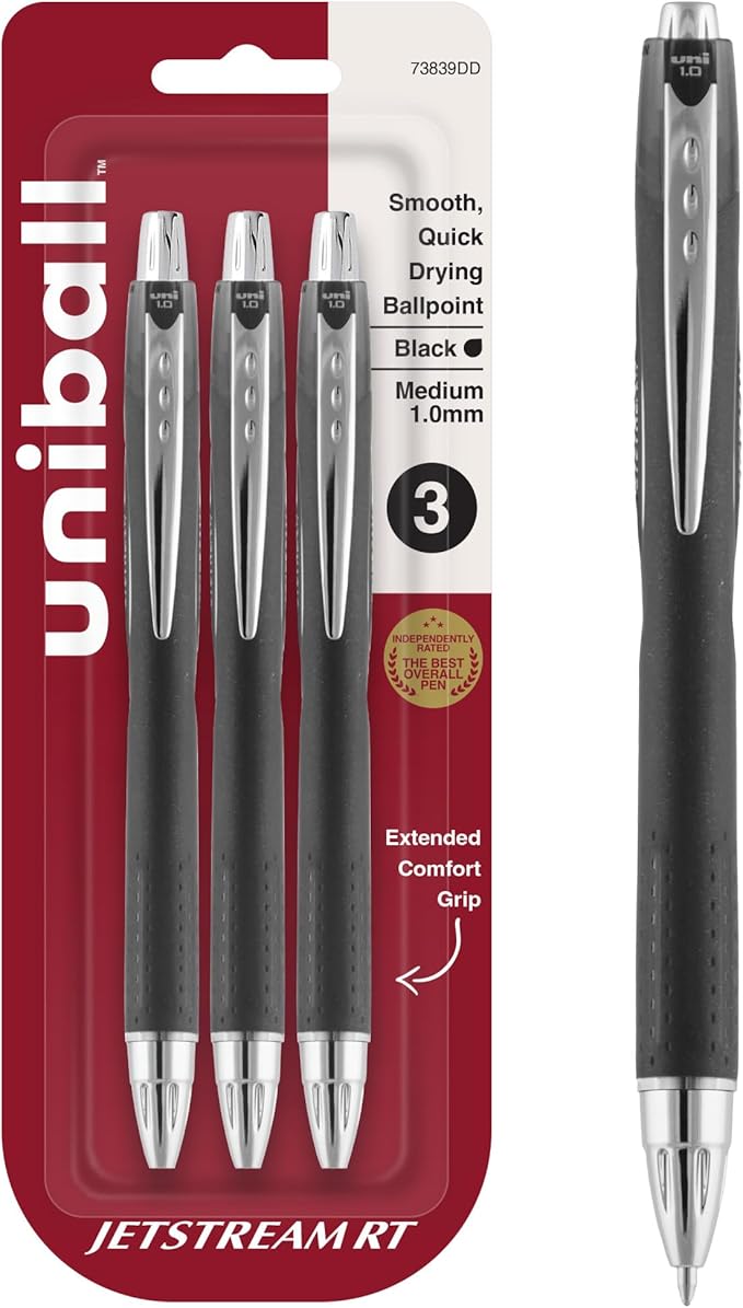 uni-ball Jetstream RT Ballpoint Pens, Bold Point (1.0mm), Black, 3 Count
