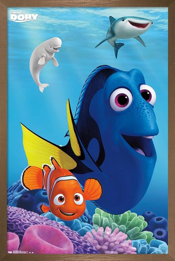 Trends International Disney Pixar Finding Dory - Dory Wall Poster, 14.725" x 22.375", Bronze Framed Version
