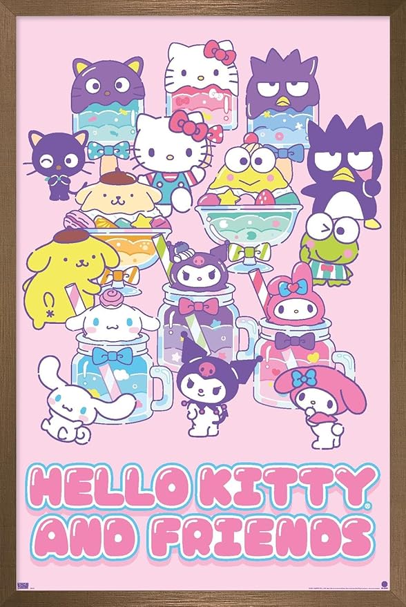 Trends International Hello Kitty and Friends: 24 Summer Fresh - Group Wall Poster, 22.4L x 14.7W, Bronze Framed Version