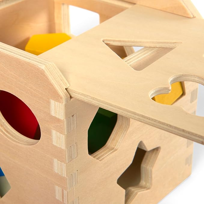 Melissa & Doug Shape Sorting Cube - Classic Wooden Toy With 12 Shapes