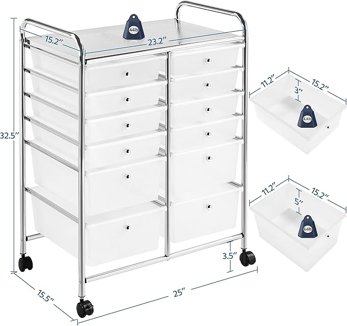 Yaheetech 12 Drawers Rolling Storage Cart Multipurpose Movable Organizer Cart Storage Bin Trolley Tools Scrapbook Paper Organizer on Wheels, White