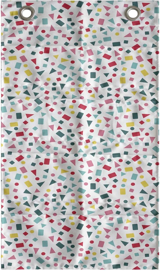Ambesonne Geometric Hanging Pocket Organizer, Layout of Scattered Geometric Mini Colorful Shapes on a Plain Background, Printed Polyester Storage Bag with Pockets, 21" x 31", White Multicolor
