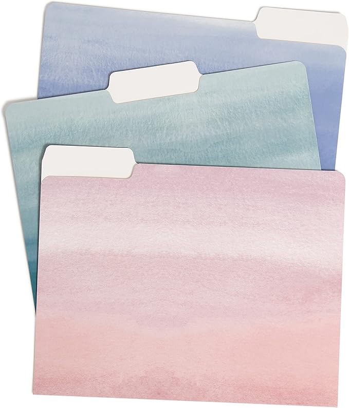 U Brands Fashion File Folders, 9 Count, 1/3-Cut Tabs in Assorted Positions, Letter Size, Office Supplies (Tie Dye)