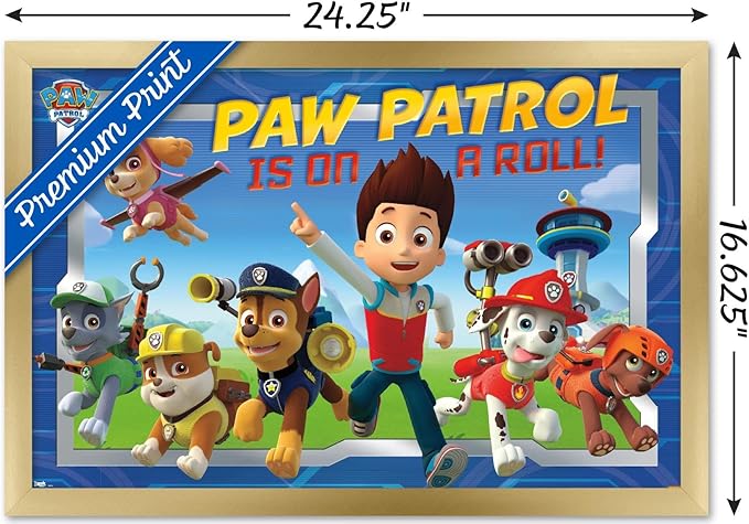 Nickelodeon Paw Patrol - Crew Wall Poster, 22.4L" x 14.7W", Gold Framed Version