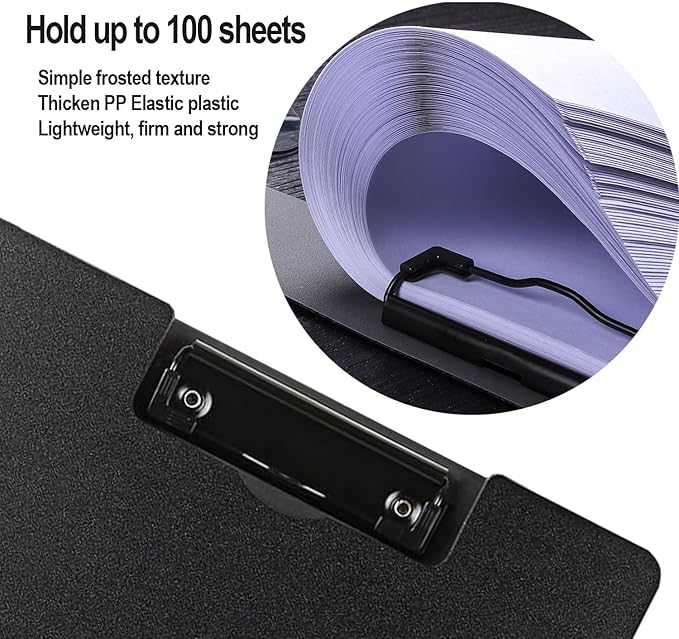 2 Pack Foldable Clipboards, A4 Office Clipboard Folder with Double Metal Clips, 360 Degree Foldable Binder Clipboard with Pen Holder, File Cover Work Folder Clipboards, Black