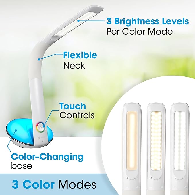 OttLite LED Desk Lamp with Color Changing Base and USB