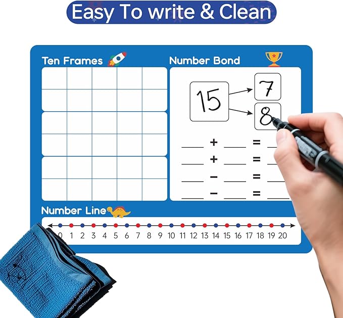 Dinggaogao10 Packs Number Line Whiteboards Cards, 9” x 12”Double Sided Dry Erase Board Writable and Erasable 130 Numbers Chart White Board for Students, Classroom Teaching