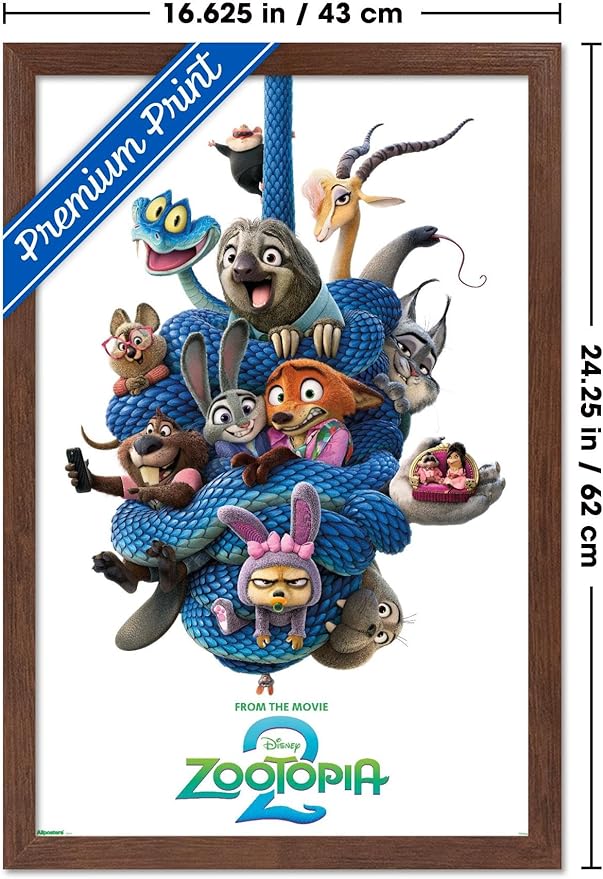 Disney Zootopia 2 (2025) - Group One Sheet Wall Poster, 22.4L" x 14.7W", Mahogany Framed Version