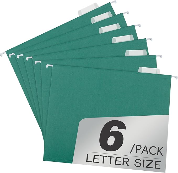 Green Hanging File Folders 6 Pack Letter Size Colored File Folders with 1/5-cut Tabs,Stay Organized for Your Home and Office Bulk File and Documents