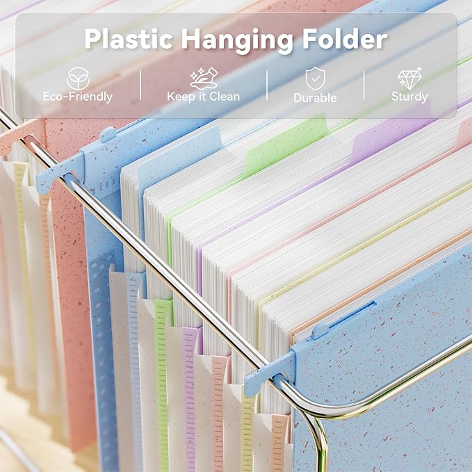 ANSOOK Hanging File Folders Letter Size,7 Pockets Expandable Accordion File Folder Organizer,3 Pack Extra Capacity File Folders Hanging with Tabs,Wheat Straw File Cabniet Folders for Office School