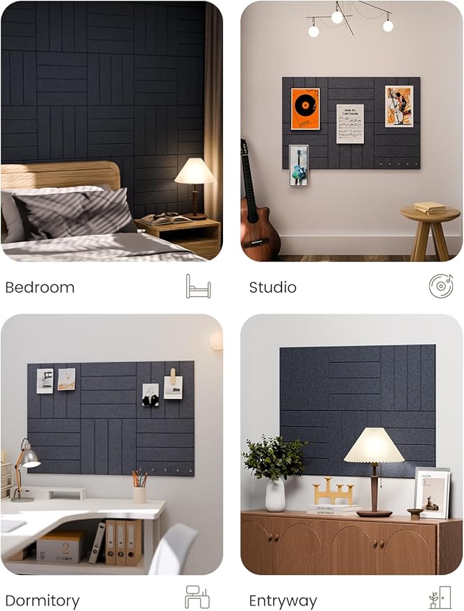 Fluxynara Felt Bulletin Board Tiles Large 36" x 24" Cork Board Alternative-6 Pack with 40 Adhesive Tabs, Thick Slat Wall Panels for Office Decor, Push Pin Board Wall Organizer Alternative - Navy Blue