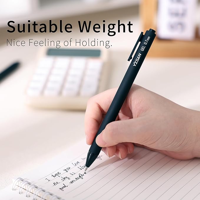 YISAN Black Gel Pens 12 Pack,Black Ink Pens Bullet Tip 0.7 mm,Journal Pens Fast Dry,Retractable,Smooth Writing for Journaling and Note Taking,71051