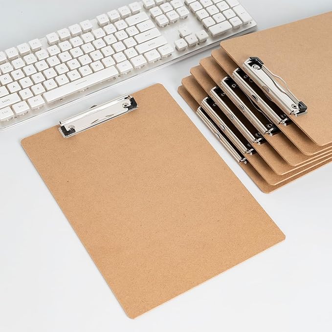15 Pack Clipboard 9 x 12.5 Letter Size Clip Boards Bulk, A4 Wooden Hardboard Office Clipboards Pack for Classroom, Work-Meetings, Brown