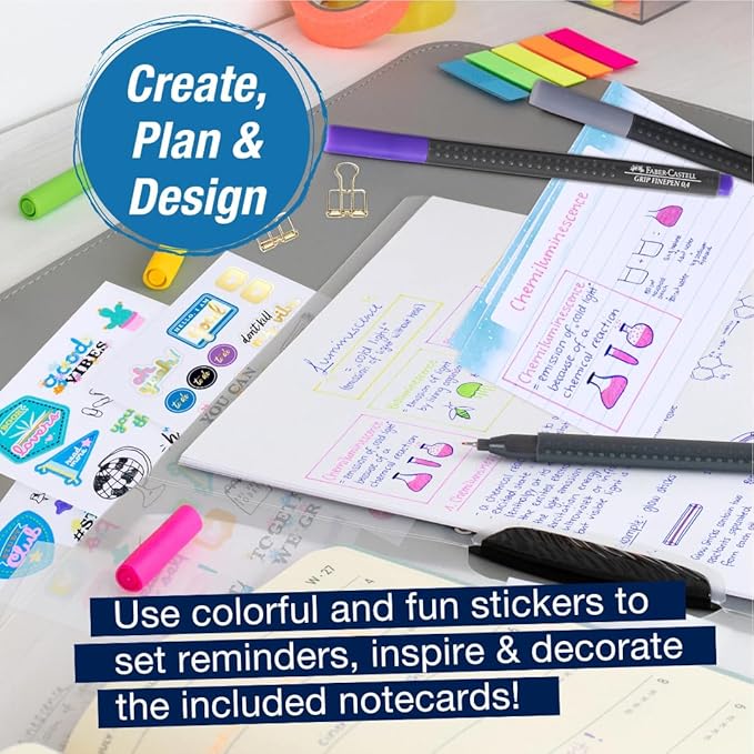 Faber-Castell Essential Note Taking Supplies - Studying Essentials Set with 6 Fineliner Journal Pens, College School Supplies, Stationary and Planner Accessories