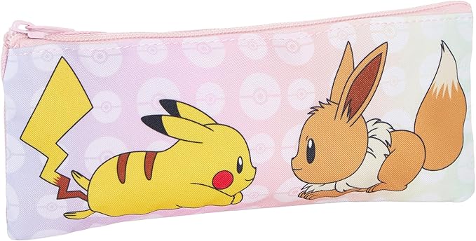 Girls Pokemon Backpack + Lunch Bag + Pencil Case 3 Piece Pikachu & Eevee College School Bag Set, Pink, Backpack