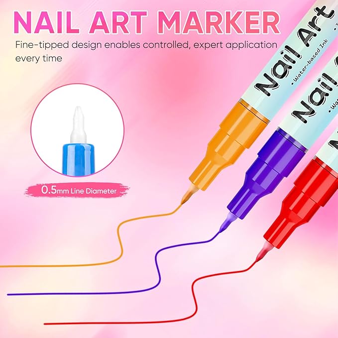 12 Colors Nail Art Pens for Painting Nails Set, Nail Art Markers for Gel Nails, Nail Art Tool for Graffiti Dotting Drawing Painting Point Liner DIY