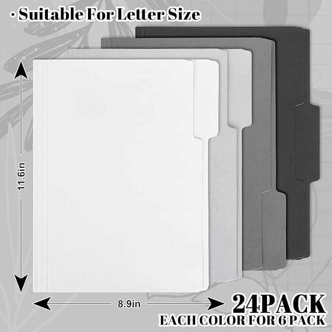 Whaline 24 Pack Ash Grey File Folders Letter Size 4 Colors Gradient Gray Black File Pockets with 1/3 Cut Tab for Home Office Classroom Supplies, 8.9 x 11.6 Inch