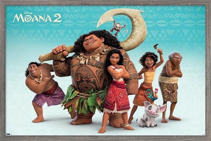 Disney Moana 2 - Group Wall Poster, 22.4L" x 14.7W", Barnwood Framed Version
