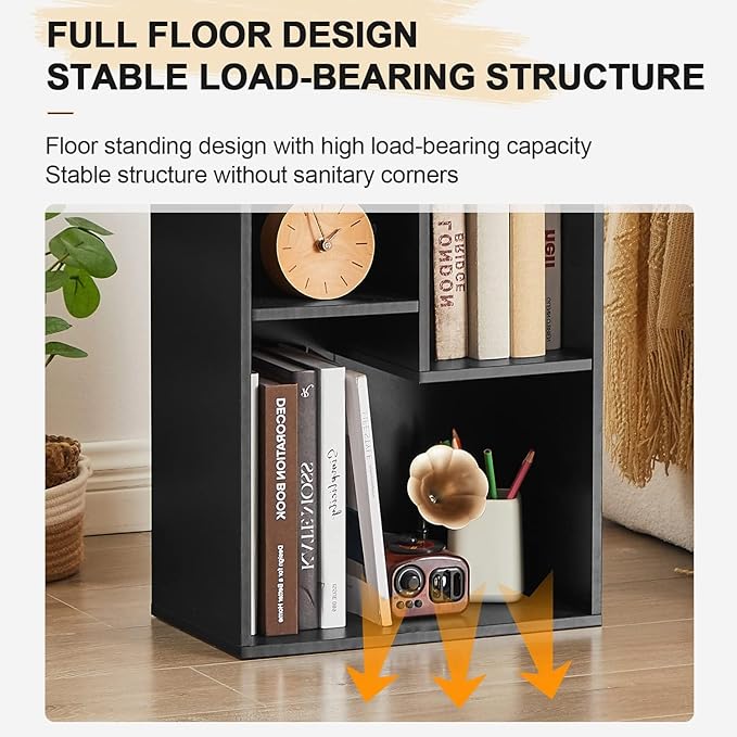 VECELO Small Bookshelf, 3 Cube Shelf, Fits Tallest Hardcovers, Horizontal Available, Short Bookcase for Small Spaces,Black