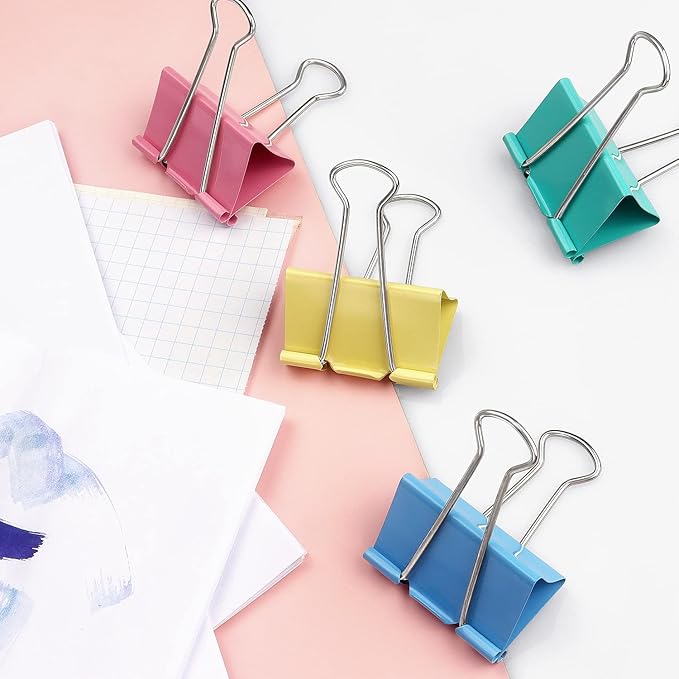 ZZTX Extra Large Binder Clips Paper Clamps Clips Assorted Color, 2.0 Inches, 12 Pieces
