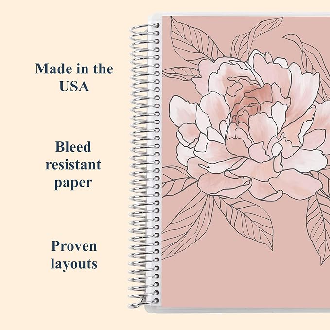 Erin Condren Journal for Women 8.5" x 11" Spiral Bound College Ruled Notebook - Flora Peony. 160 Lined Page Note Taking & Writing Notebook. 80 lb. Thick Mohawk Paper. Stickers Included
