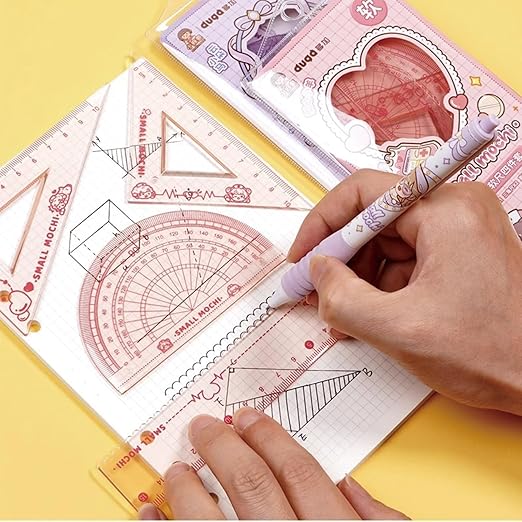 4 Pieces Flexible Ruler Set 15cm/6inch Straight Ruler Triangle Rulers Shatterproof Ruler Straight Edge Soft Bendable Rulers Protractor Math Geometry Tool School Office Supplies (Pink)