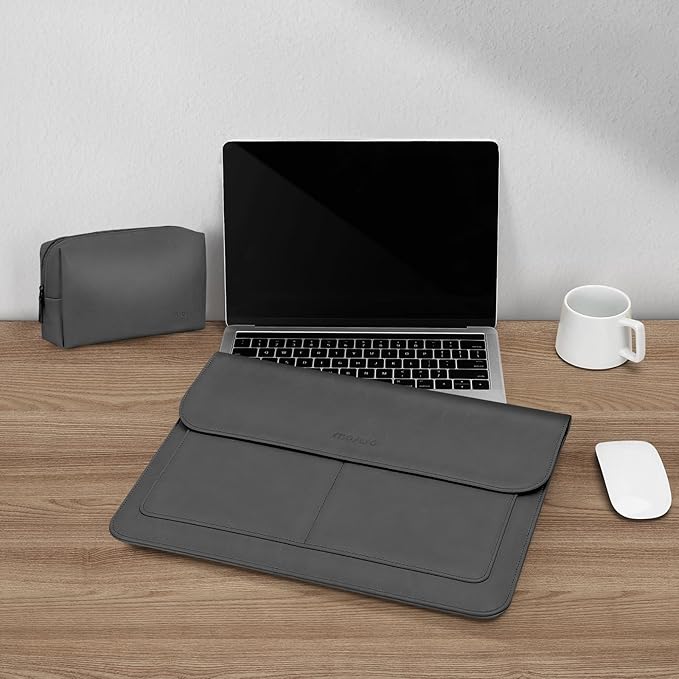 MOSISO Laptop Case 13 inch, 13 inch Laptop Sleeve Compatible with MacBook Air M4 M3 M2 M1 2025-2018 / Pro M2 M1 2025-2016, PU Leather Flap Carrying Case with Stand&Small Pouch, Slate Gray