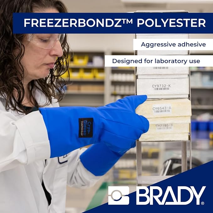 Brady Authentic (M5-112-490) FreezerBondz™ Cryogenic Matte Polyester Labels 0.375" H x 1.25" W Black on White, 360 Labels. for use with The BMP51 and M511 Label Printers