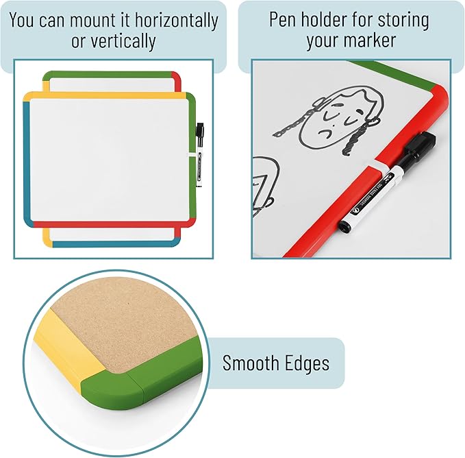 Mr. Pen- Dry Erase Board, 14” x 11” with a Black Dry Erase Marker, Small Mini White Board for Students