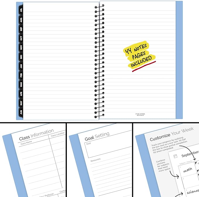 Five Star Planner 2026-2027 Weekly & Monthly Academic 12-Month July-June Advance Student Planner + Study App, 5-1/2" x 8-1/2", Blue (CAW45920)