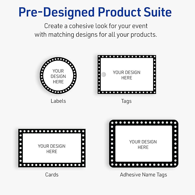 Avery Printable Rectangle Adhesive Name Tags, Black & White Polka Dots Design, 2-1/3" x 3-3/8", Matte White Removable Name Tags, Laser/Inkjet, 80 Total, Great for Name Badges