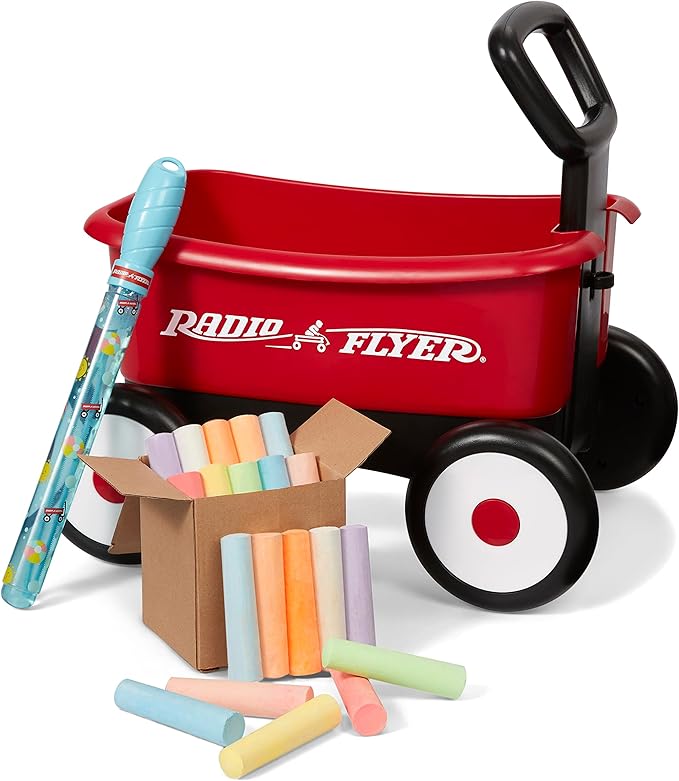 Radio Flyer My 1st Wagon 2-in-1 Walker & Pull Wagon with Bubbles and Chalk for Toddlers Ages 1-4, Red Amazon Exclusive