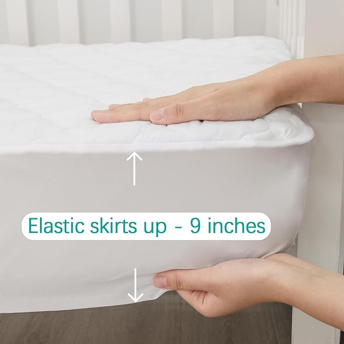 Crib Mattress Protector Sheets Fitted Waterproof Mattress Pad Cover, Noiseless & Machine Wash 100% Absorbent Mattress Protector Sheet Quilted White, 52" x 28", 2 Pack