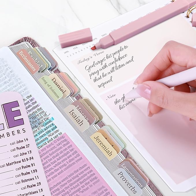 XKDOUS Bible Study Supplies Journaling Kit for Women, Bible Study Kit, 12 Pastel Highlighters and 12 Pens No Bleed, 75 Laminated Tabs, Prayer Journal Pencil Case and More, Pink