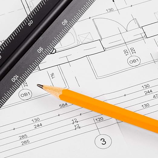 6 Pcs Triangular Ruler Set 12 Inch Engineering Scale Aluminum Architect Drafting Ruler Metal Protractor Arquitectura Accessories for Students Draftsman Engineers Metric(Black)
