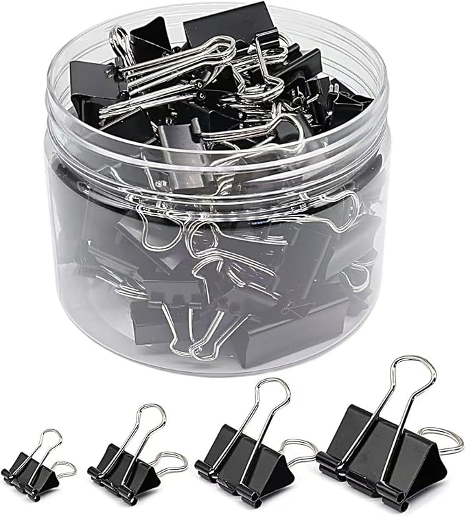 Binder Clips Paper Clamps Assorted Sizes 60 Count (Black), Large, Medium, Small and Micro, 4Sizes in One Pack, Meet Your Different Using Needs