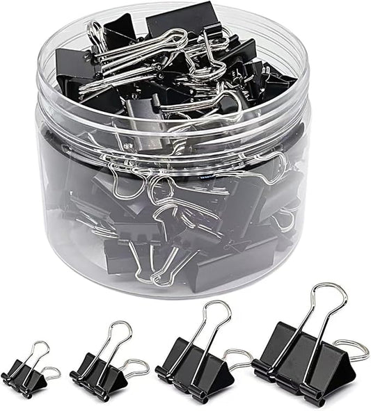 Binder Clips Paper Clamps Assorted Sizes 60 Count (Black), Large, Medium, Small and Micro, 4Sizes in One Pack, Meet Your Different Using Needs