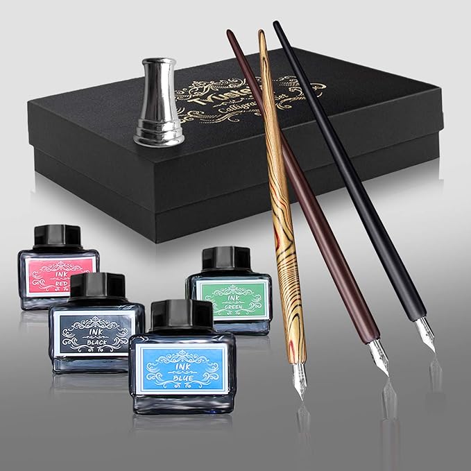 Calligraphy Set For Beginners, 3 Calligraphy Pens, 4 Ink Bottle 15ml, 20 Calligraphy Nibs, 1 Calligraphy Pen Holder, Dip Pen Set, Gift For Men, Women And Kids, Calligraphy Kit For Beginners