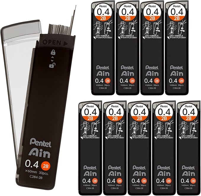 Pentel Ain C284-2B Mechanical Lead, 0.02 inches (0.4 mm), 2B, 10 Pieces
