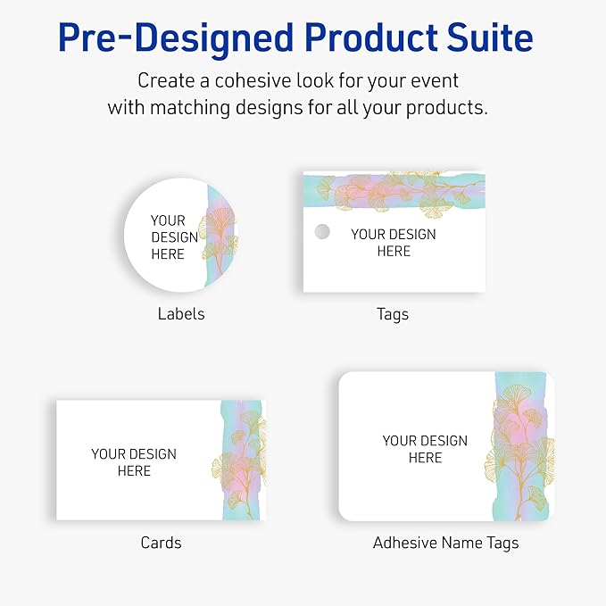 Avery Printable Rectangle Adhesive Name Badges, Pre-Printed Floral Design, Matte White, 2-1/3" x 3-3/8", Laser & Inkjet Compatible, 80 Total, Great for Branding, Marketing, and Events