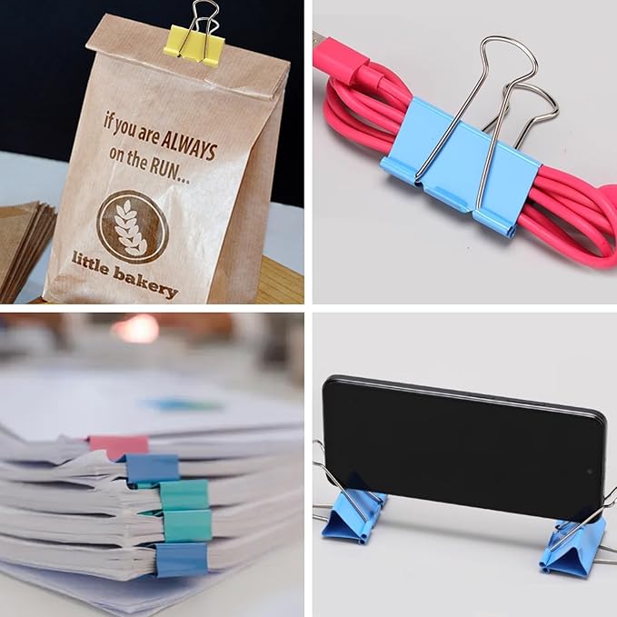 60 Pack Binder Clips Medium, 1.25 Inch/32mm Colored Binder Paper Clips with Container, Paper Clamps for Office Supplies, Home, School,Business Document Organizing (Blue, Pink, Yellow, Green)