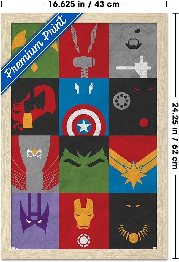 Marvel Comics Avengers - Minimalist Grid Wall Poster, 22.4L" x 14.7W", Blonde Framed Version