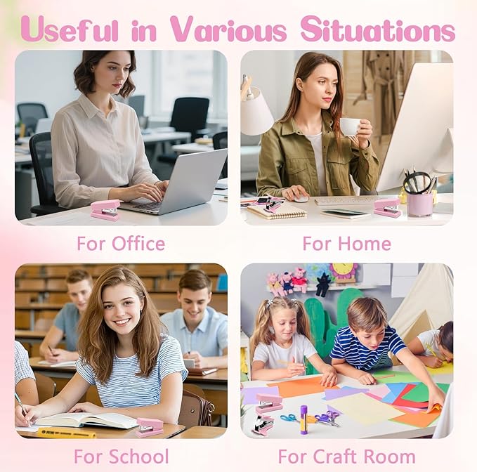 Pink Mini Stapler with Staples, Portable Office Supplies Set with Small Stapler, Staple Remover and 2,000 Staples, Cute Mini Stapler for Desk, School, Office & Home Desk Essentials