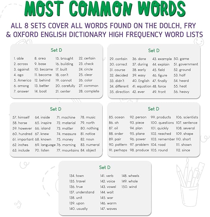 Merka Sight Words Flash Cards - Level D, 150 Cards - High-Frequency Word Practice for 1st Grade Reading & Homeschool Support