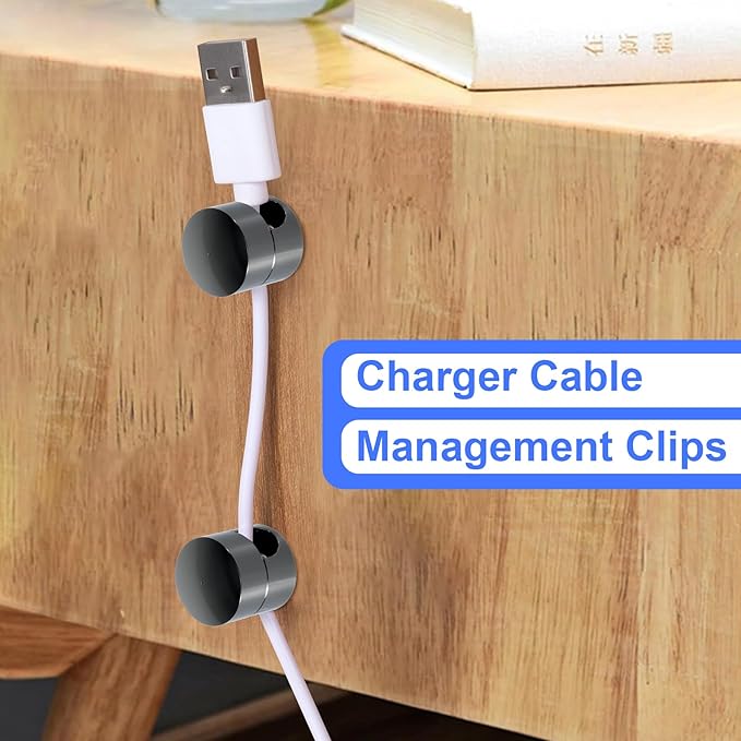 10 Sets Charger Holders for Cords, Black Color Adjustable Cable Anchor Holders, Adhesive Metal Cord Clips, Cable Management Wire Organizers for Desk, Office, Nightstand