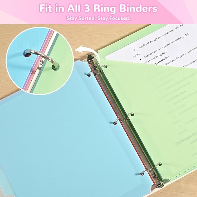 SUIN 5-Tab Binder Dividers with Pockets - Heavy Duty Plastic Dividers for 3 Ring Binder, Letter Size Poly Page Separators with Tabs & Label Stickers, Diamond Texture, 5 Pastel Colors, 2-Pack