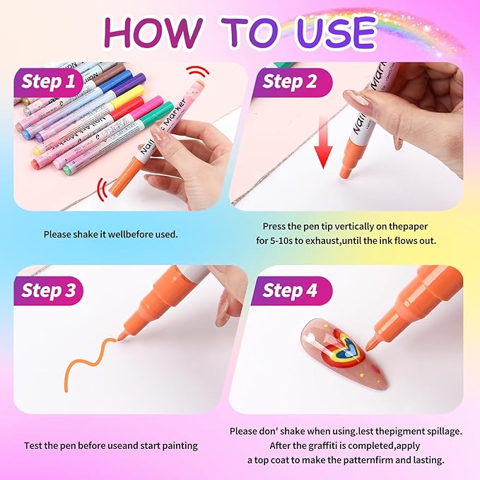 24 Colors Nail Art Pens Set，0.5 MM Nail Polish Pens Set Drawing Painting Point Liner Acrylic Painted Pen Graffiti Nail Dotting Pen Liner Brush for DIY Nail Art Beauty Adorn Manicure Tools